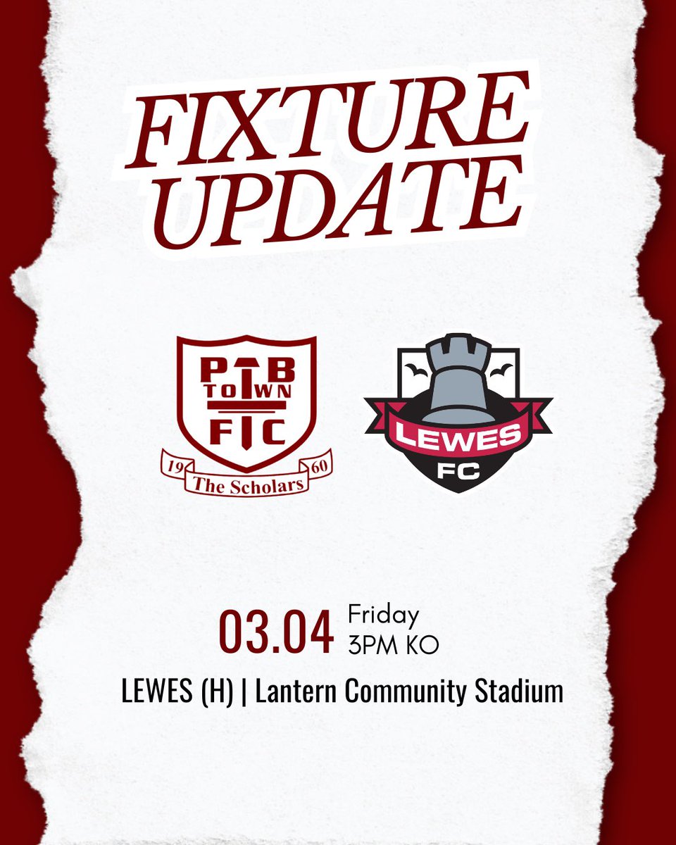 Our home game against Lewes has moved to Good Friday 📆 

🔗 tinyurl.com/w6auhv75

#BarArmy