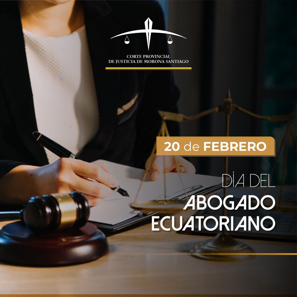 CorteMorona's tweet photo. 20 de febrero conmemoramos el Día del Abogado Ecuatoriano.
la Corte Provincial de Justicia de Morona Santiago expresa su reconocimiento a los profesionales del Derecho por su compromiso con la Justicia y la defensa de los derechos ciudadanos.
⚖️!Feliz Día del Abogado Ecuatoriano! https://t.co/i7BaUo7UGe