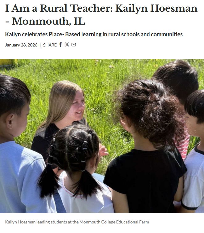 ResearchEdDC's tweet image. #Rural #Teacher Spotlight!

Kailyn Hoesman, dedicated to becoming a rural teacher to give back to the communities that helped shape her, shares how #PlaceBased #Education principles can help #students thrive.

Learn more about Kailyn’s mission 🔗 buff.ly/FiJ0TA3