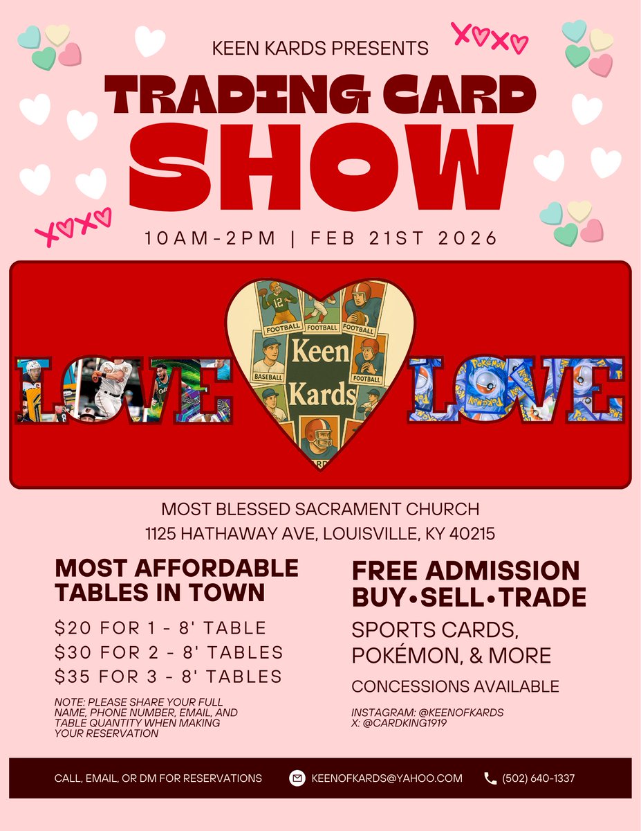 keenofkards's tweet photo. SHOW IS TOMORROW!!
FREE ADMISSION!
TABLE SPECIALS!
GIVEAWAYS!
Make sure to come check out one of the newest and brightest shows in town! With over 60 tables with vendors looking to both sell AND BUY your cards!! https://t.co/7BS9dIXjlY