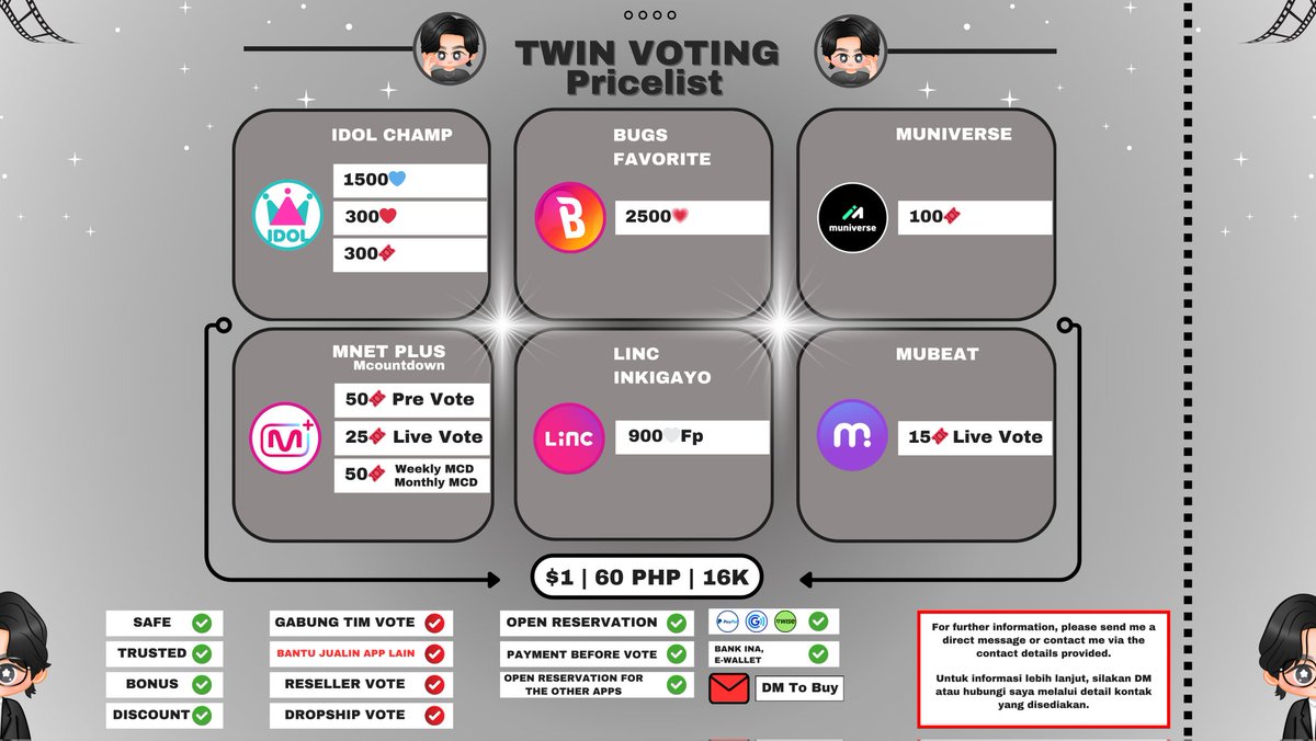 ᯽ Available for sale ᯽

𐃷 Mnet
𐃷 Idol Champ
𐃷 Bugs Favorite
𐃷 Linc
𐃷 Muniverse
𐃷 Mubeat

💌 dm to buy | or reservation 📍

wts wtb selling jual beli seller vote ticket mcountdown weekly blue chamsims red ruby show champion bugs favorite music core inkigayo stage m pick