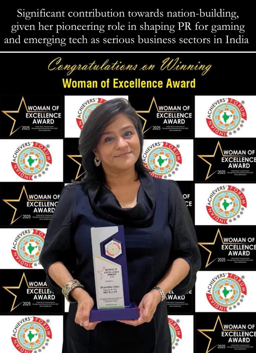 SharmileeDaru's tweet photo. From “why this matters” to watching gaming become impossible to ignore, it’s indeed been a long journey of changing perceptions before changing headlines.

A good beginning to 2026!
#IndianAchieversForum #Awards #WomanofExcellnece #4WD #PR #Gaming #AI https://t.co/BJVzf5yE72