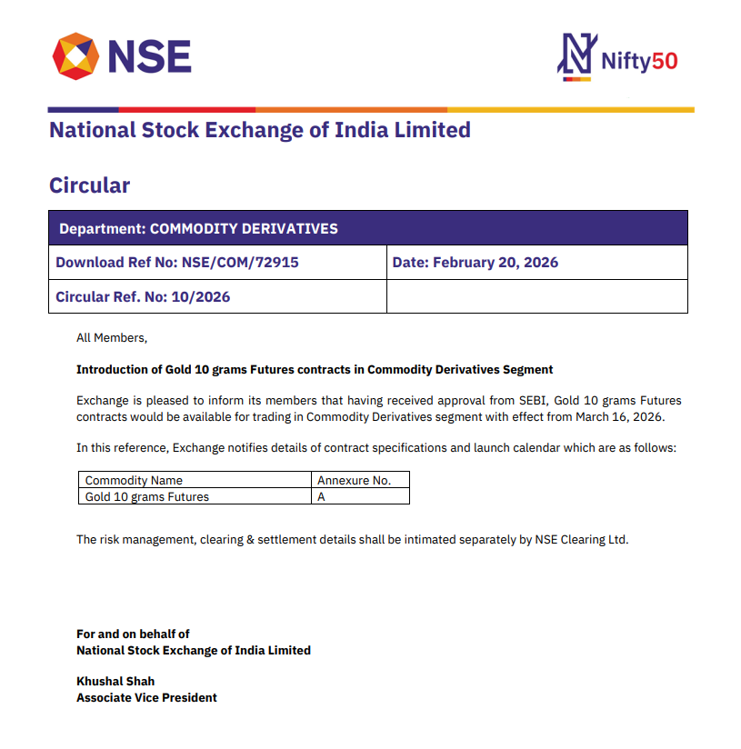 CNBCTV18Live's tweet photo. #JustIn | #NSE;

▶️Receives Approval From SEBI To Introduce Gold 10 Grams Futures Contracts In Commodity Derivatives Segment

▶️Gold 10 Grams Futures Contracts Would Be Available For Trading w.e.f March 16 https://t.co/mFuMNqUilC