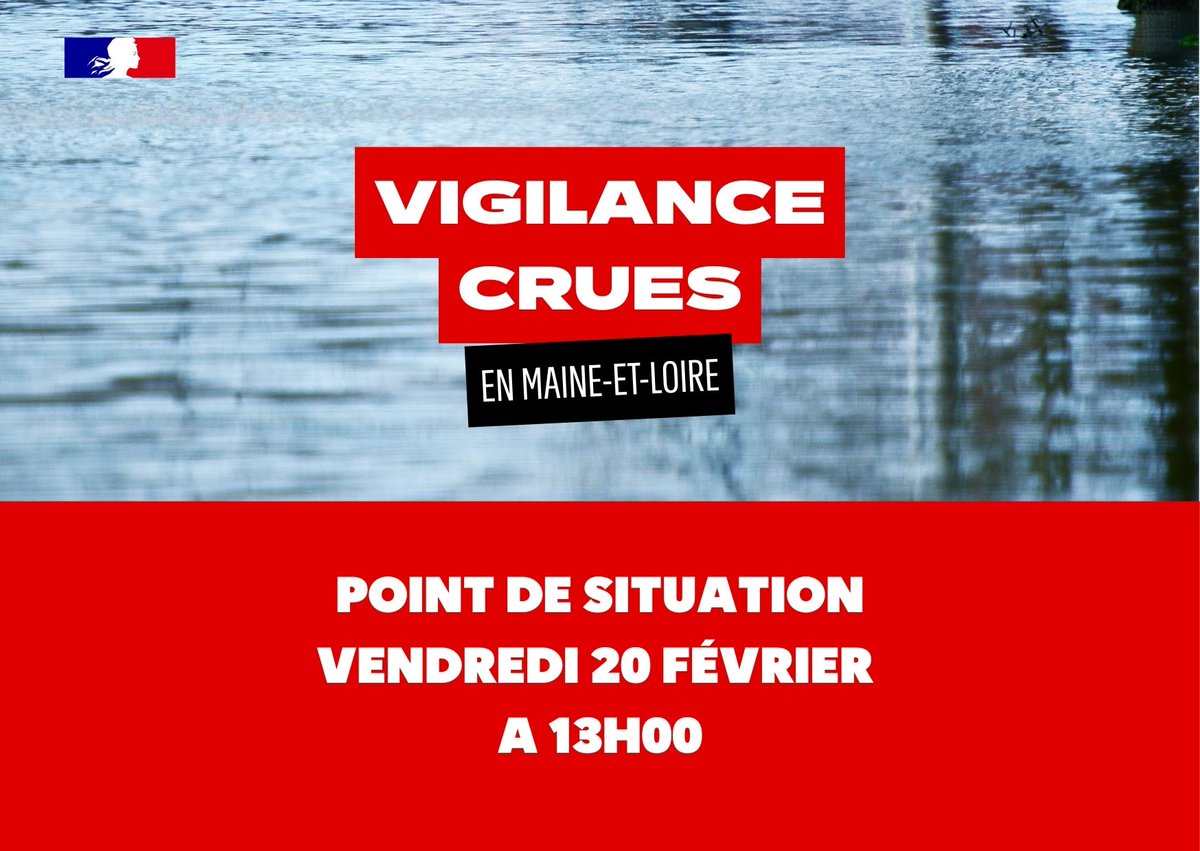 🚨Vigilance rouge crues (20/02 – 13h)

🔴De nouveaux axes vont êtres coupés à la circulation

🚧Des travaux de renforcement de la digue Saint-Jean-de-la-Croix et Montjean sont réalisés

Pour plus  d'information sur le point de situation rendez-vous :  maine-et-loire.gouv.fr/Actualites/Act…