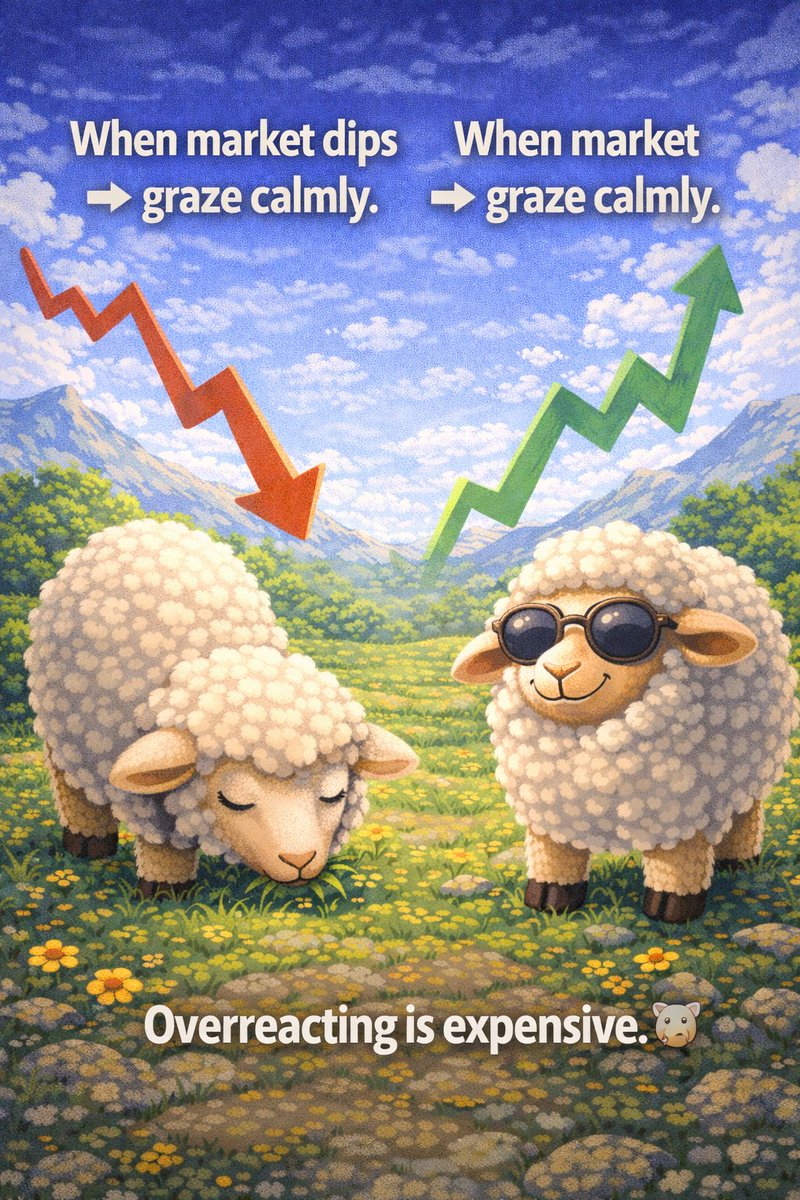 nschapendonk's tweet photo. Goodmorning Sheep Family ๐
Sheep logic:
When market dips โ graze calmly.
When market pumps โ graze calmly.
Overreacting is expensive. ๐
Enjoy your day!
#CryptoTwitter #Bitcoin #Web3 #HODL #OnChain #DeFiLife https://t.co/zkVdGnj1dA