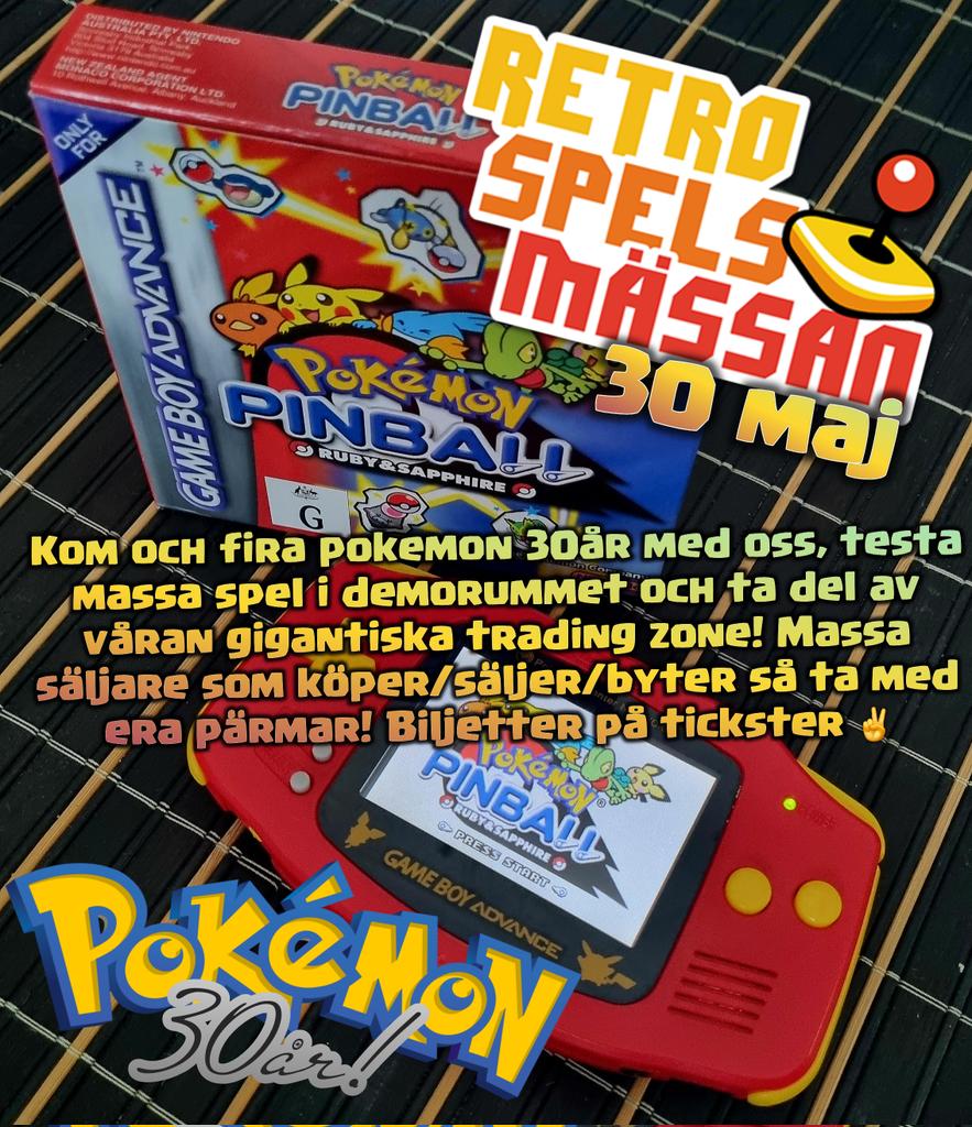 Galen i Pokemon?
Då är Retrospelsmässan 30maj i Göteborg dit du ska bege dig!

Biljetter på tickster:secure.tickster.com/sv/vlabxng18wk…

Gotta catch em all! ✌️

#pokemon #nintendo #RSMGBG #retrogamer #gameboy