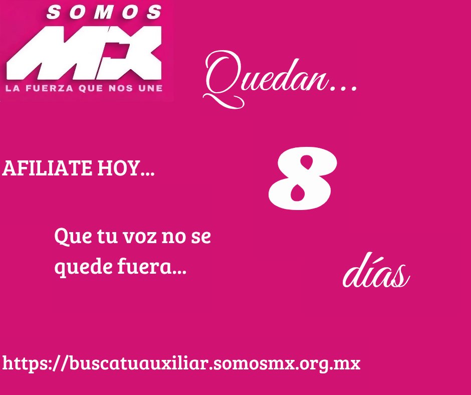 ¡EL MOMENTO ES AHORA! 🇲🇽
​Cada vez somos más los que creemos en un cambio real, pero para lograrlo, ¡faltas tú! 🫵✨

​✔️Afíliate a Somos México
✔️ Sé parte de la fuerza que nos une.
✔️Construyamos juntos un mejor pais

#SomosMX #SomosMXMorelos #LaFuerzaQueNosUne #AFILIATE