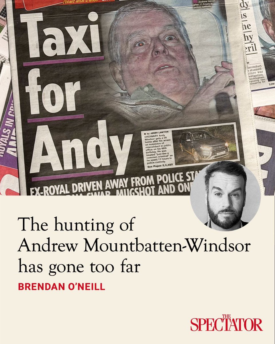 spectator's tweet image. The first thing the mob kills is its own humanity. Long before they sink their collective claws into the target of their flapping ire, they lay waste to their own decency. We see this in the digital hounding of Andrew Mountbatten-Windsor. 

Behold the ugly gloating over a man’s