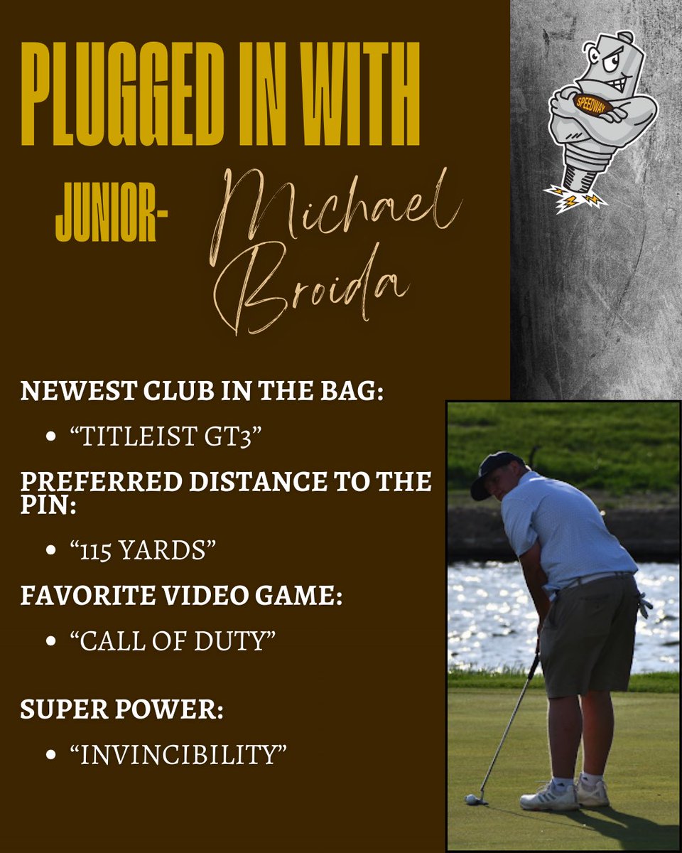 We are “Plugged In” with Michael Broida in a new series called Beyond the Bricks with Speedway Golf. Michael is a multi-sport athlete at SHS.  He returns as the individual sectional runner-up after firing a (-1) 71 at GCI last June.  #Believe