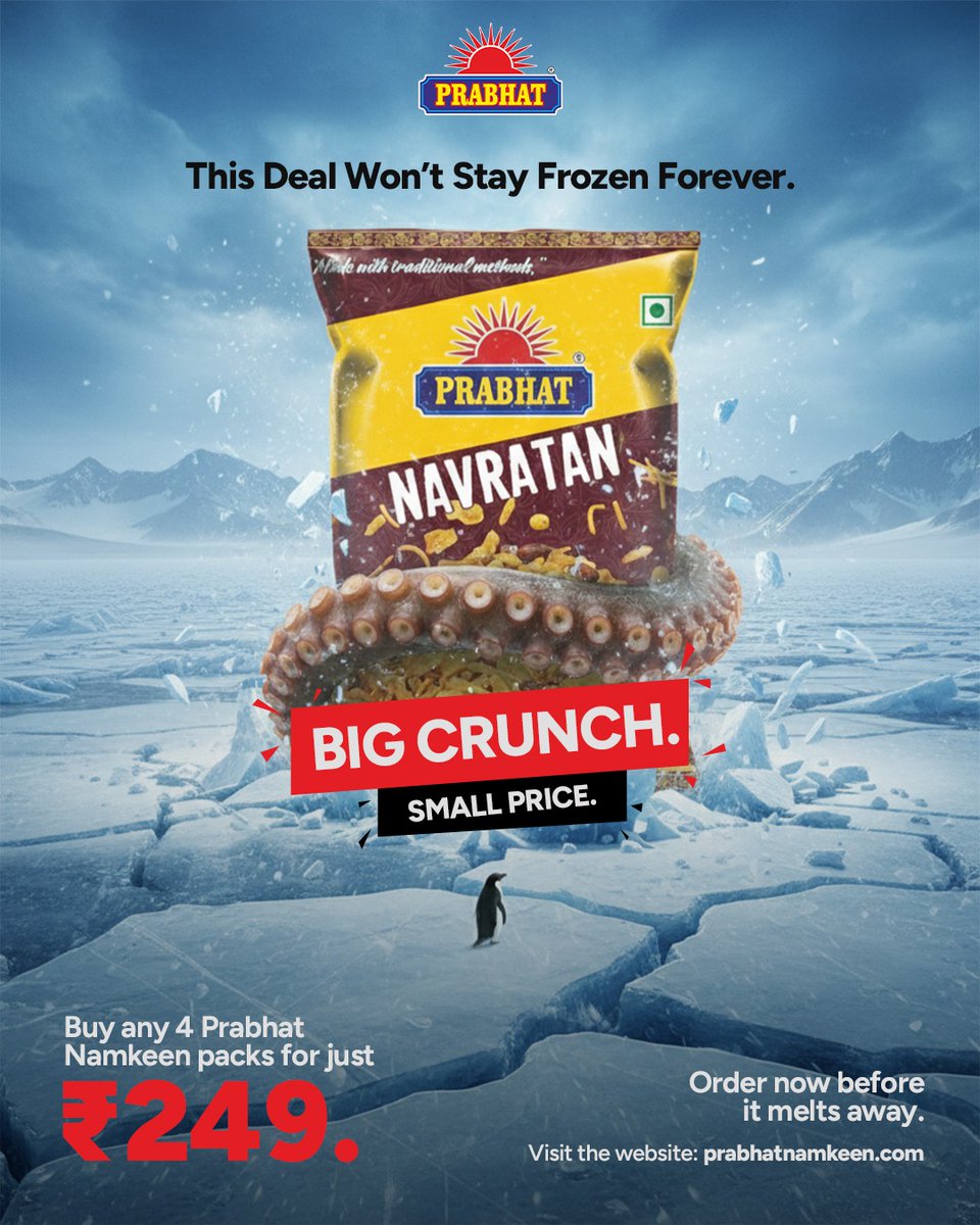 rdfoodproduct's tweet image. Thand ho ya trend 🐧

Jab crunch bulaye…
Prabhat Namkeen tak aa hi jaate hain ❤️

Especially when you can grab, 
Any 4 favourite namkeen @ ₹249 ✨

LINK IN BIO
#PrabhatNamkeen #PenguinTrend #CrunchCalling #snackoffer