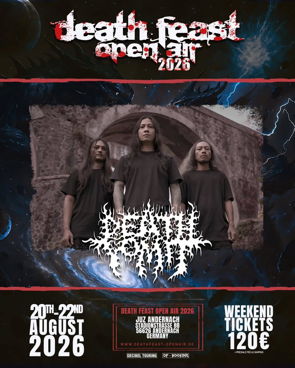 XtremeMerch's tweet photo. Deadsquad, Death Vomit dan Jasad akan tampil di Death Feast Open Air 2026 di Jerman. https://t.co/5cf0YLXCMS