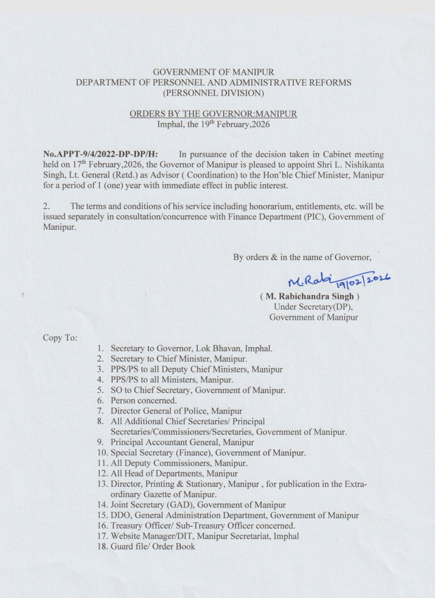 Indeed very thrilled to share that I've been appointed Advisor to the Chief Minister! 🙌
Grateful to Hon’ble CM Manipur  @ykhemchandsingh for the trust and responsibility. It's a great honor for me.  Looking forward to contributing to the nation our state's growth and development
