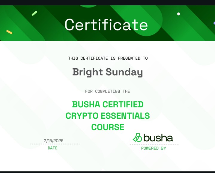 itsbrightweb3's tweet photo. Just wrapped up the Crypto Essential Course with @getbusha! 🎓 Feeling way more confident about the world of Web3 and digital assets. Check out my new certificate! E dope bah😊
#BushaCertified #CryptoEducation #Web3 https://t.co/GDnDDmOeNr