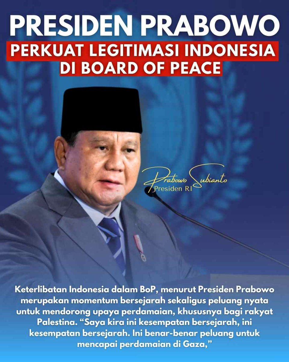 jaymaliak's tweet photo. Kunjungan Presiden Prabowo ke KTT Board Of Peace bawa vibes positif buat perdamaian dunia. Semoga hasilnya bisa bikin kita semua lebih baik! 🌍✨ https://t.co/DQSaDALTSF