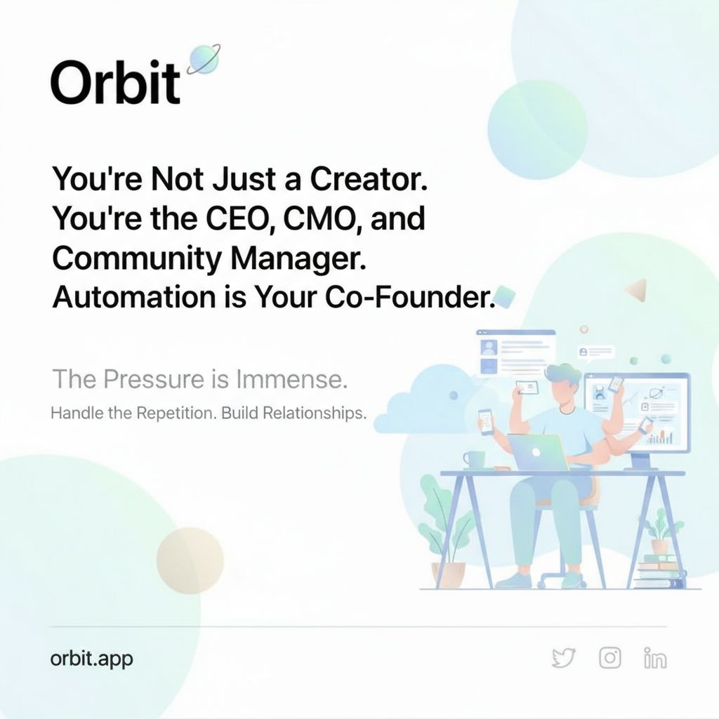 You're not just a creator—you're a CEO, CMO, and community manager. The pressure is immense.

Make automation your co-founder. It handles the repetition, so you can handle the relationships.