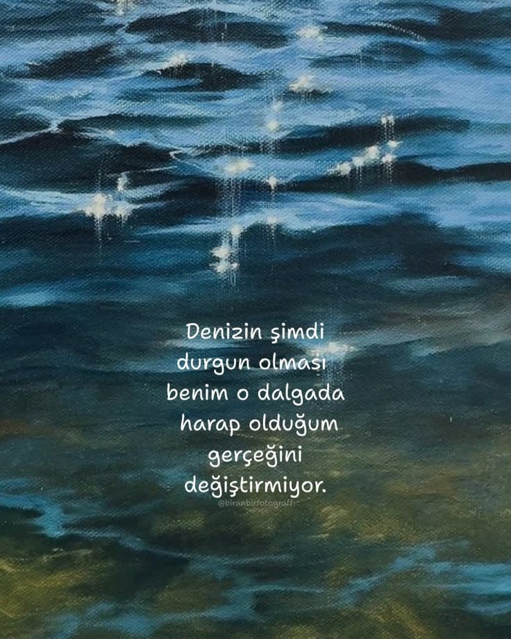 Denizin şimdi durgun olması benim o dalgada harap olduğum gerçeğini değiştirmiyor.