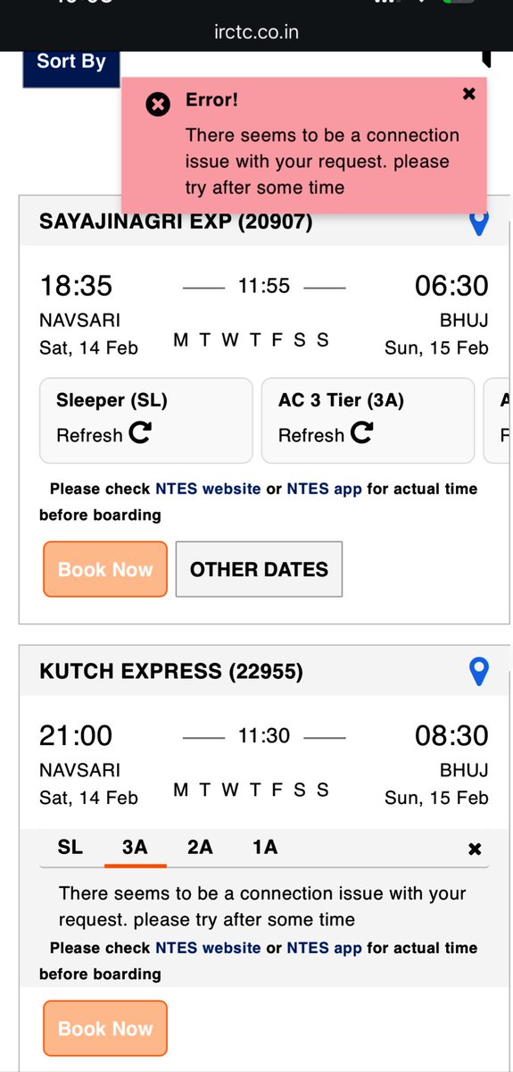 Drrahulaghera's tweet photo. @AyurvedaMonk @AshwiniVaishnaw @RailMinIndia @IRCTCofficial They will connection error and @ 10.08 am it will be in waiting list https://t.co/WJpXg3GYYY