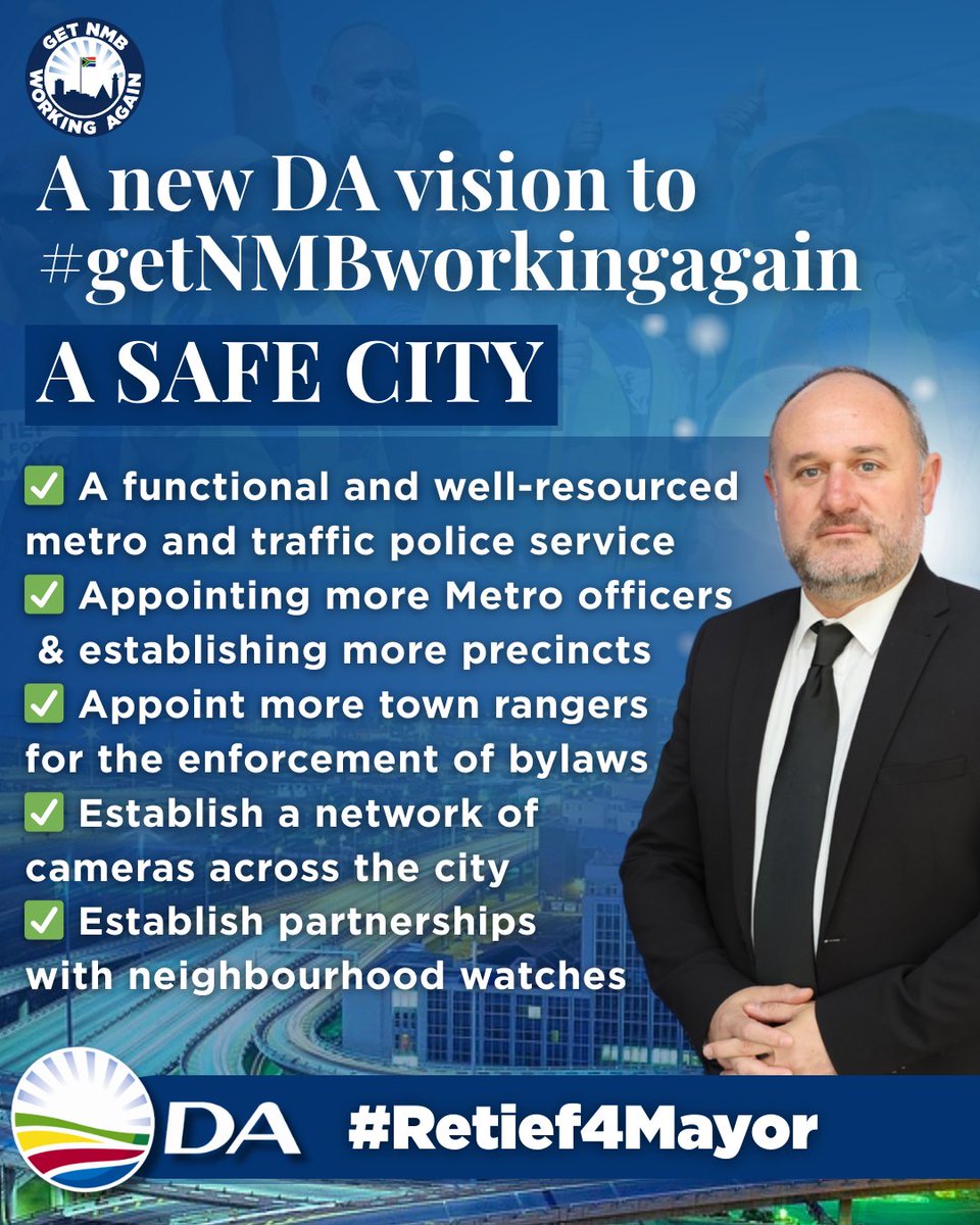 retiefnmb's tweet image. NMB is in crisis, too many residents feel unsafe in their own homes, forced to shackle ourselves while criminals roam freely in our streets. 

These are some of the plans that a DA government will implement to make our streets safer and to #getNMBworkingagain :