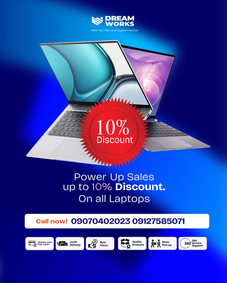 Get up to 10% OFF on all laptops in our Power Up Sales.

📞 Call us: 09070402023 | 09127585071

🛒 Shop online 👉 dreamworksdirect.com