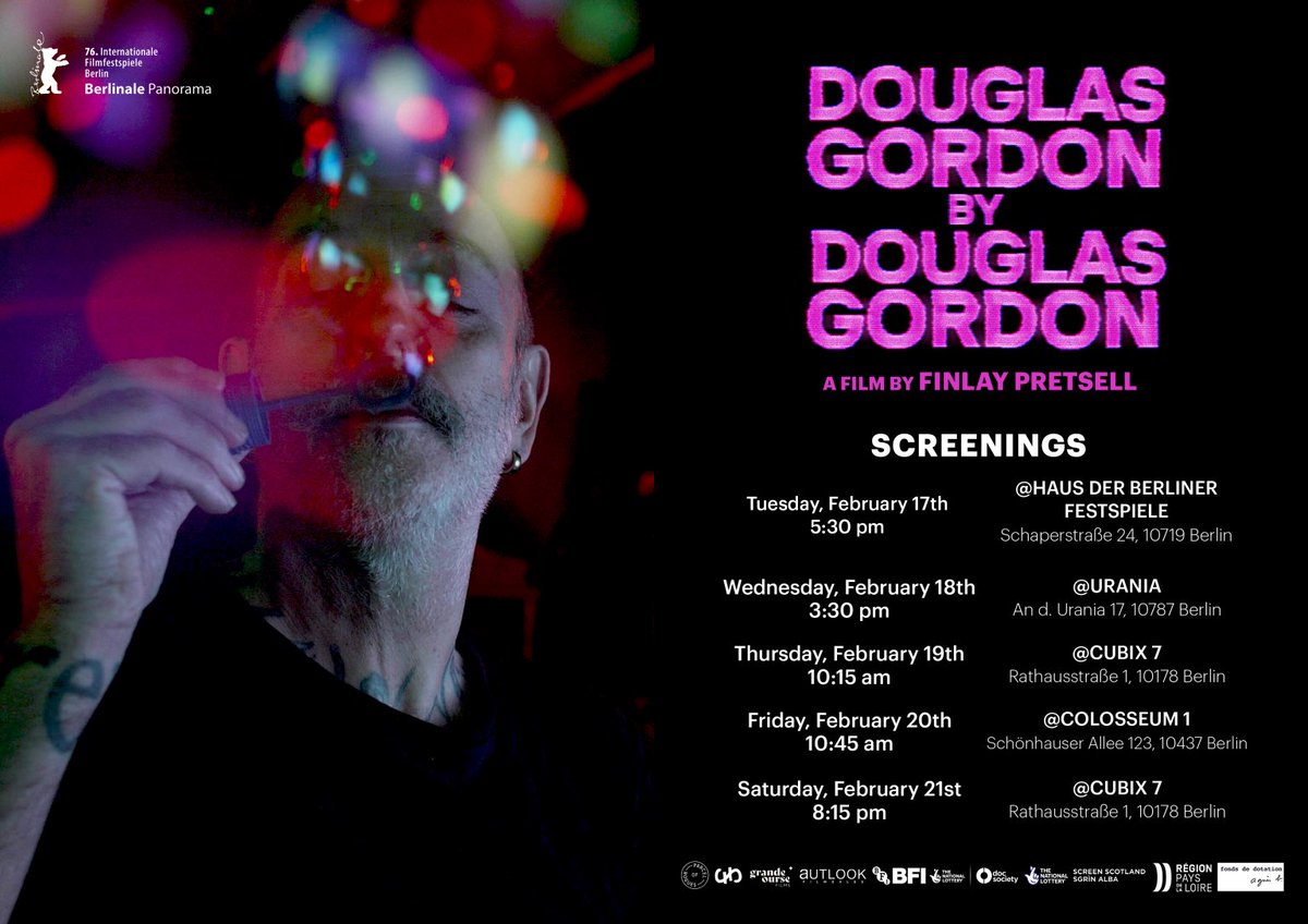 Two more screenings left at #Berlinale for our Scottish art-punk documentary Douglas Gordon by Douglas Gordon. Fire, bubbles, pain, joy, thumbing noses, kicking cameras, good tunes and the existential panic of staring into the ever-creeping void of death! Fun!