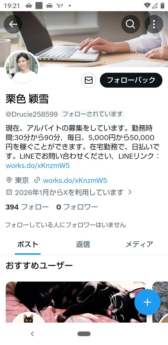 プロフィール偽物の、詐欺目詐欺垢