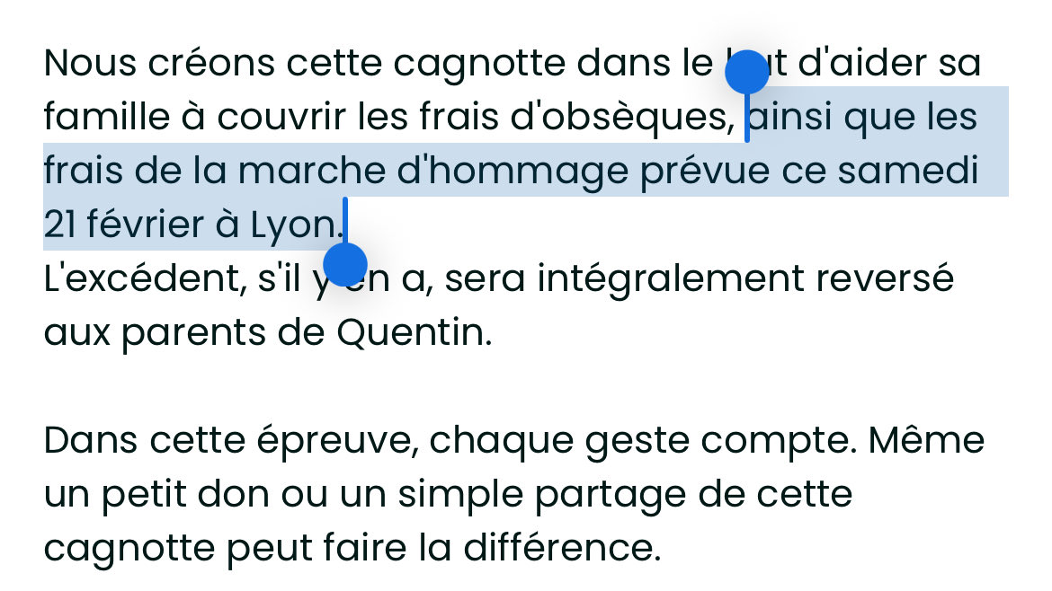 Le <a href="/Coll_Nemesis/">Collectif Némésis</a> a lancé une «cagnotte pour #Quentin».
Le but : aider la famille… mais aussi financer la manif de samedi.
Argent géré par la militante anti-IVG Aliette Espieux, mariée à un néonazi lyonnais impliqué dans de nombreuses violences selon <a href="/streetpress/">StreetPress</a>.

(Via <a href="/p_duval/">Duval Philippe</a>)