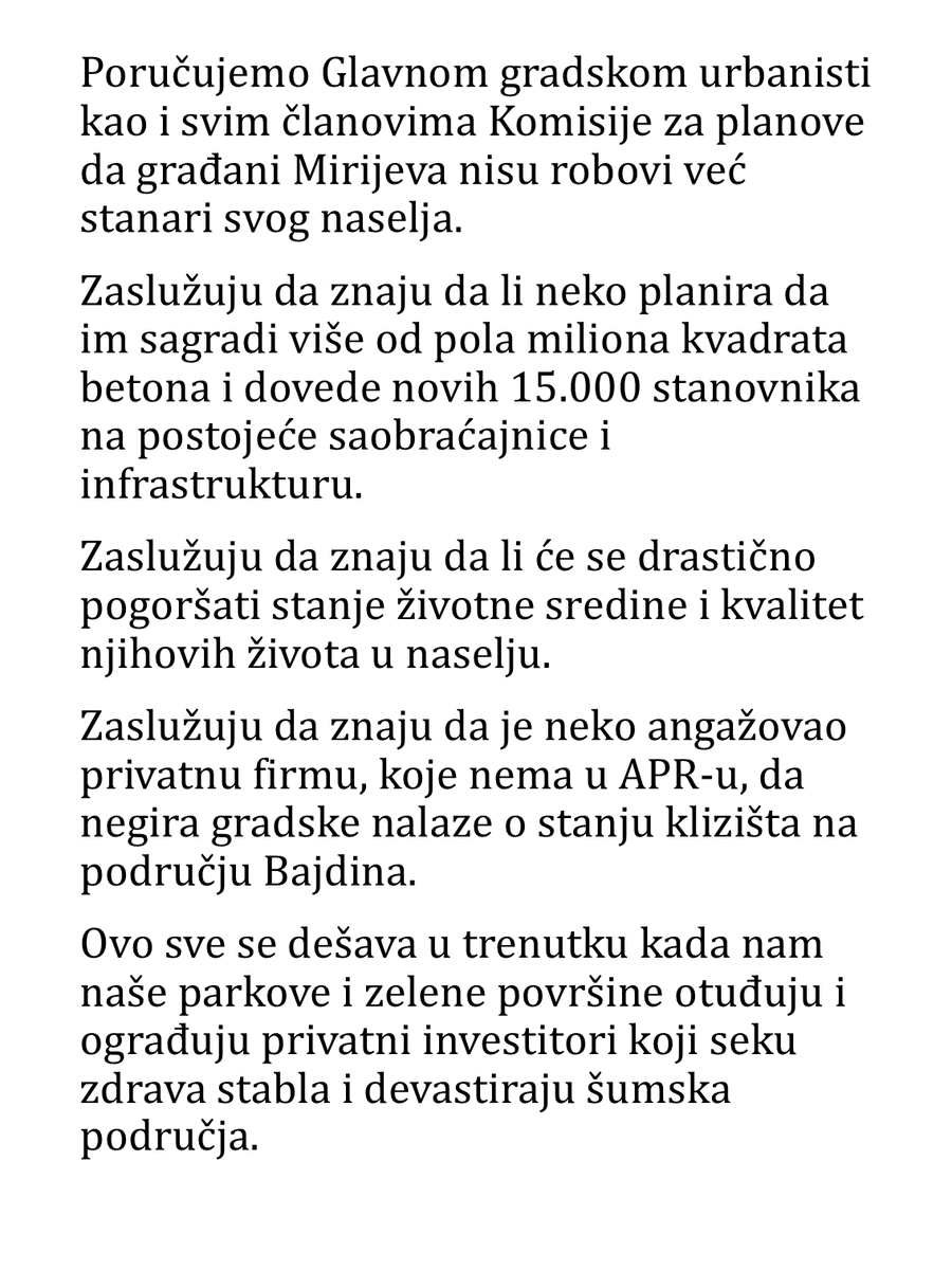 Komisija za planove je 20.1. u tajnosti odlučila da ne ponovi javni uvid za plan Bajdina, već da se procedura nastavi! Odluka je u suprotnosti sa zakonom, zahtevima nadležnih institucija, obećanjima predsednika Skupštine grada i javno izrečenom pozivu građanima za učešće.