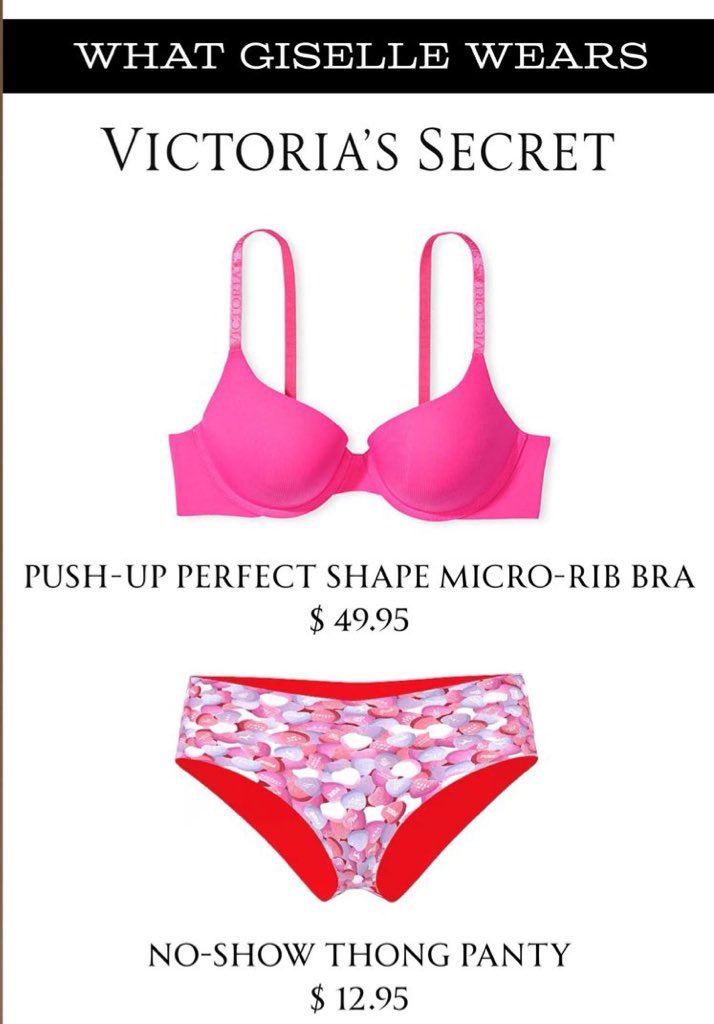มาดามจือใส่ชุดชั้นในของ Victoria's Secret ด้วยเริ่ดๆเลยหล่ะ #GISELLE

- PUSH-UP PERFECT SHAPE MICRO-RIB BRA
- NO-SHOW THONG PANTY