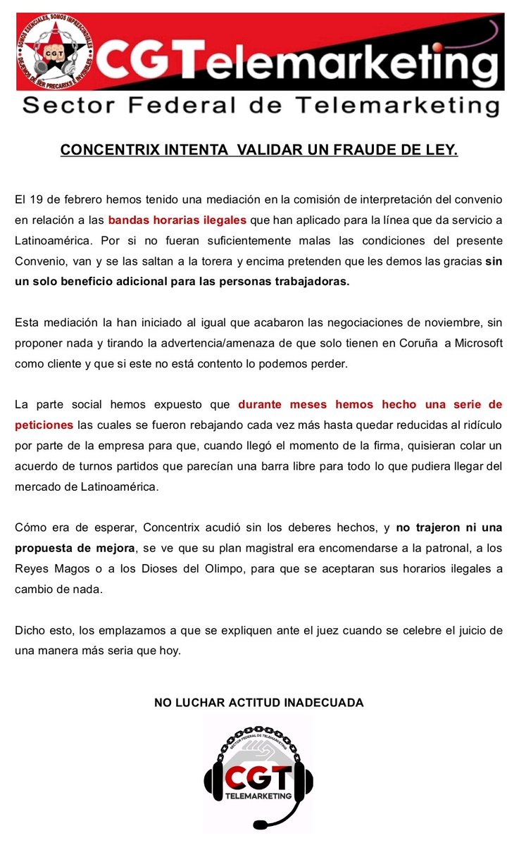 Sector Federal de Telemarketing de la CGT tweet media
