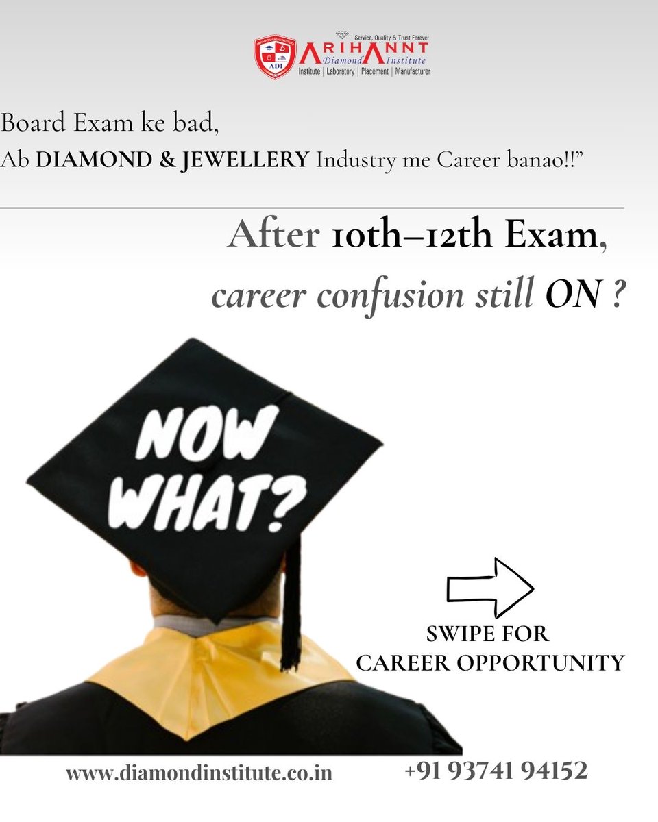 arihantdiamondi's tweet photo. Exams done ✔️
Now what? 🤔

Turn your skills into a career in the Diamond &amp; Jewellery Industry 💎
👉 Swipe &amp; explore

👇For More Information Call Us👇
📞 093741 94152
#fyp
#viralreels
#diamondinstitute
#trending
#diamondcourses https://t.co/pee88iWuKV