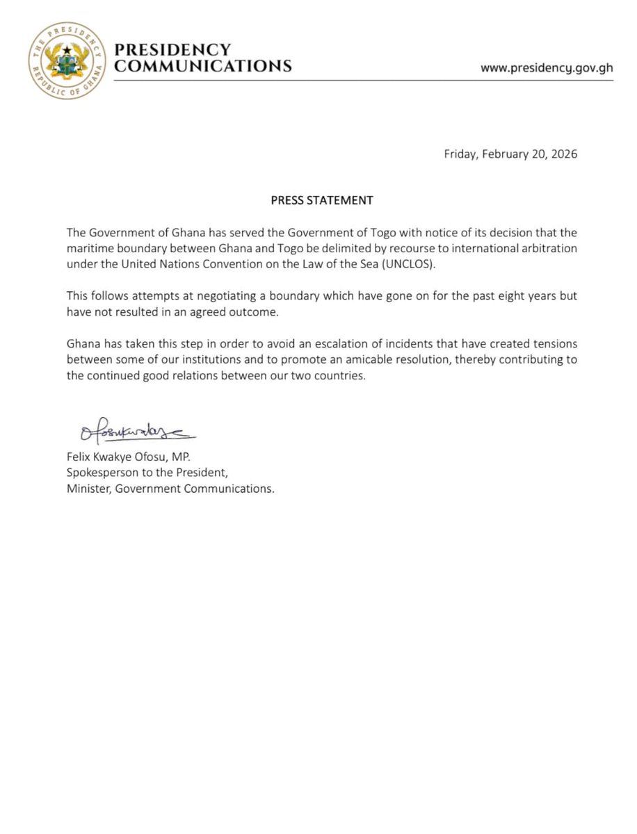 FelixKwakyeOfo1's tweet photo. Ghana serves Arbitration notice on Togo over Maritime dispute. https://t.co/4mAG0xu4JM