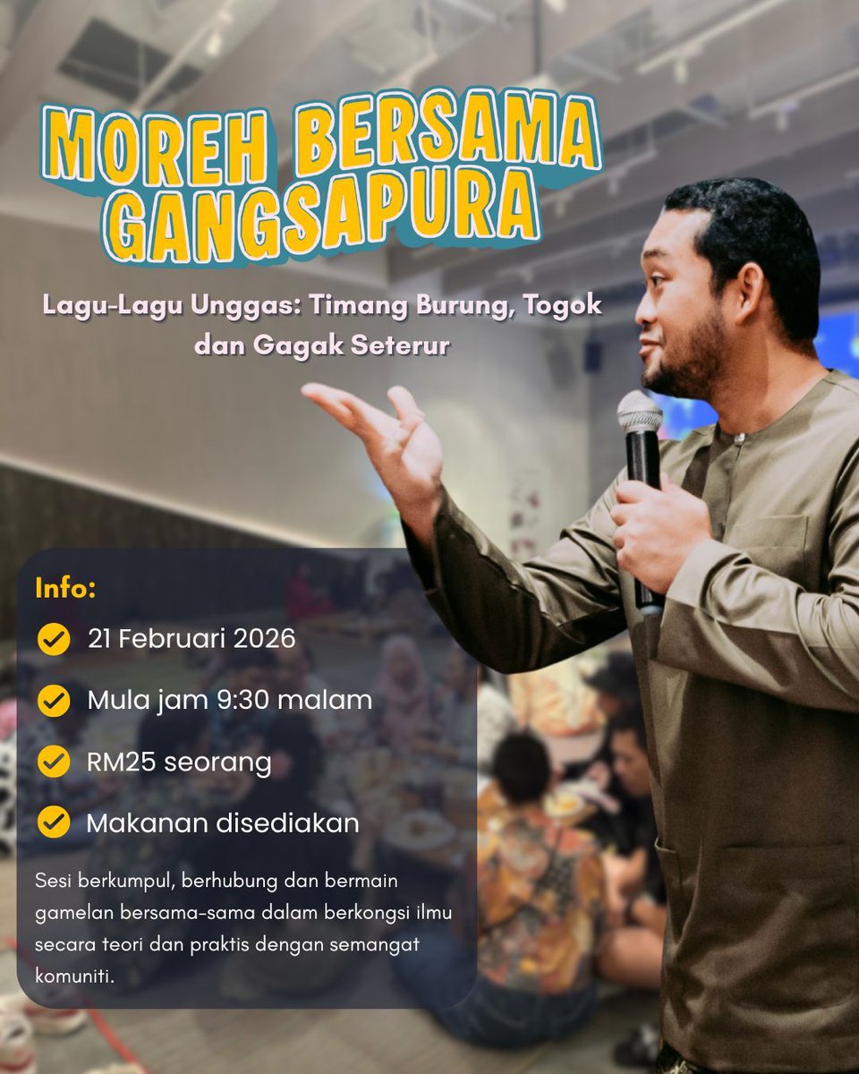 Tak perlu persediaan, tak perlu jangkaan.
Cukup bawa tenaga, rasa ingin tahu, dan diri anda sendiri.
Selebihnya biar kami uruskan. Jumpa di Moreh bersama Gangsapura 🤍

#Gangsapura #MalayGamelan #GamelanMelayu