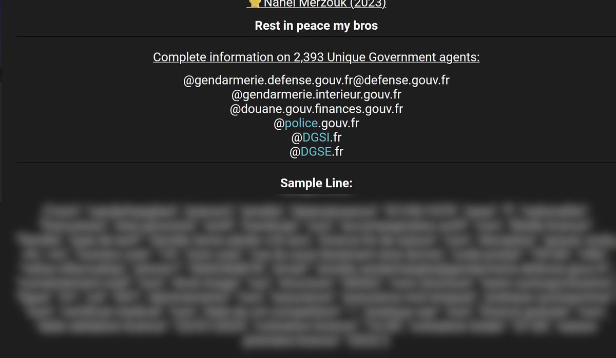 BastionMediaFR's tweet image. 🔴🇫🇷 𝗔𝗟𝗘𝗥𝗧𝗘 𝗜𝗡𝗙𝗢 — Un hacker revendique la diffusion d’une base de données massive et très SENSIBLE visant des agents de services et d’institutions françaises.

Sont touchés des agents de la DGSI, de la DGSE, de la Gendarmerie nationale, du ministère des Armées, du