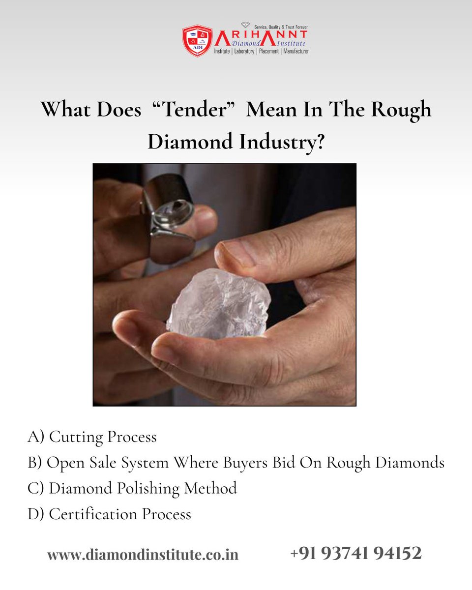 arihantdiamondi's tweet photo. Do you really know what “Tender” means in the rough diamond world? 💎👀

👇 Comment your answer &amp; test your industry knowledge!
#DiamondTender
#RoughDiamondIndustry
#DiamondTrading
#DiamondBusiness
#IndustryKnowledge
#RoughToPolish
#DiamondEducation
#TEXDiamondCourse https://t.co/S35SLFNRqK