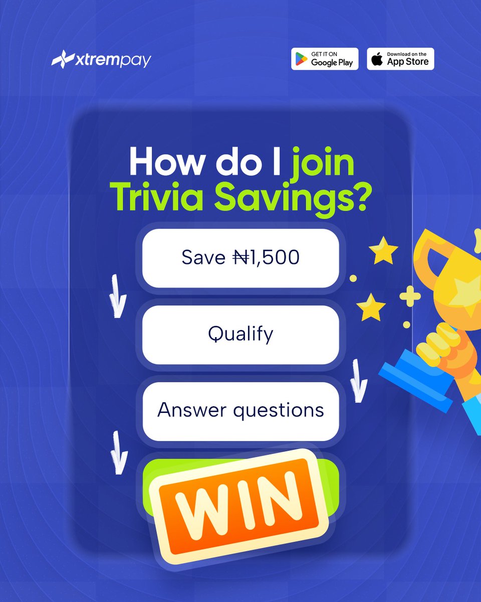 xtrempay's tweet photo. Your knowledge + saving = prizes. Join Trivia Savings now
#FinancialGoals #Genzfinance #financialgames #starttoday https://t.co/7eWMmrX6SP