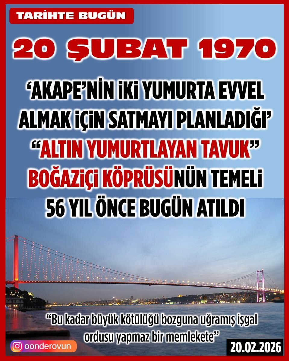 Özgür Özel: "Bu kadar büyük kötülüğü bozguna uğramış işgal ordusu yapmaz bir memlekete."
#20Şubat1970 #BoğaziçiKöprüsü #TarihteBugün 
👇
instagram.com/p/DU9JA-biGVU/