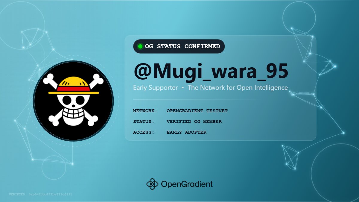 Just generated my OpenGradient OG Status Card

Proud to be early in a network that’s building real AI infrastructureand not just narratives. 

From decentralized models to on-chain inference, this is the kind of tech that shapes the future quietly but powerfully.

Huge thanks to