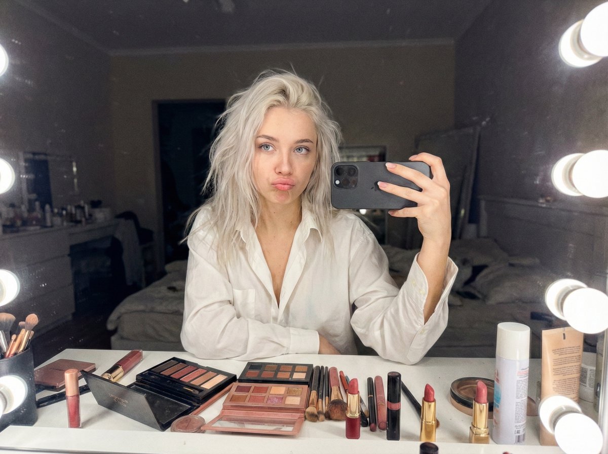 still getting ready… obviously 💋

{
  "meta": {
    "quality": "ultra photorealistic",
    "resolution": "8k",
    "camera": "iPhone 15 Pro Max",
    "lens": "24mm",
    "aspect_ratio": "4:3",
    "style": "raw iphone candid, vanity mirror lights, soft noise, messy glam