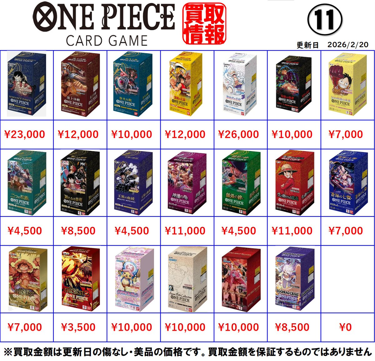 ワンピース未開封BOX買取価格更新 ロマンスドーン OP01 ¥23000 新時代
