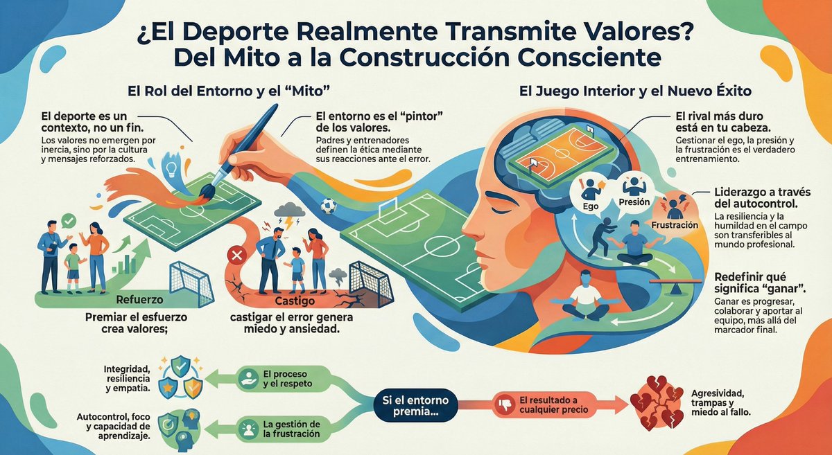 jayuvaldes's tweet photo. El deporte transmite valores? 🏆

🧐 Spoiler: no por sí solo.

El deporte es una herramienta: los valores los “pinta” el entorno (padres, entrenador@s, referentes).

🔥 Si hay gritos, humillación o obsesión por ganar → se aprende miedo y agresividad.

🎓 Si hay proceso, respeto y gestión emocional → se aprende resiliencia y equipo.

Para mí, “ganar” en formativo = aprender, mejorar y saber perder con educación.

¿Qué has visto tú: deporte que educa… o deporte que rompe? 👇

#Deporte #Valores #InteligenciaEmocional #PsicologiaDeportiva
