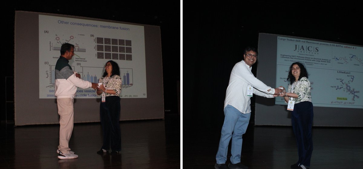 prasunchem's tweet photo. Technical session 21 of NaMoSBio 2026 international conference at IISER Kolkata, India (https://t.co/hf5F0ES9Jt)Awarding the student(!) for asking the best question in the lectures of Prof. Sudipta Maiti,BITS Pilani,Hyderabad Campus,India;Prof. Arijit Kumar De,IISER Mohali,India. https://t.co/UEUhS0nHvJ