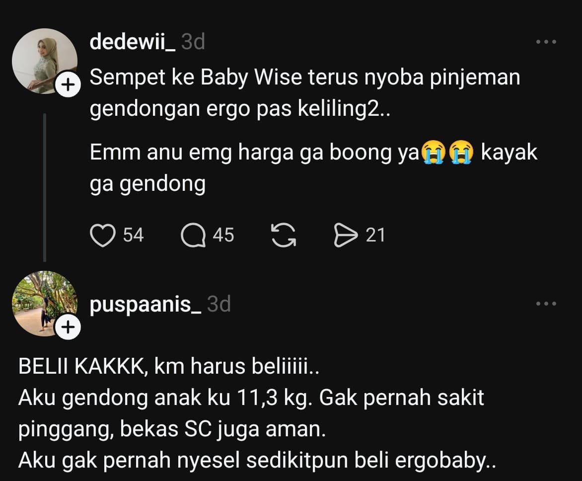 eresteuuve's tweet photo. INGETIN KLO W UDAH JADI EMAK EMAK buat beli ini!

Investasi biar badan gak pegel2 pas gendong anak 😌 Semoga kesampean beli gendongan ini 🥹🙏 https://t.co/q9a0dnmVX8