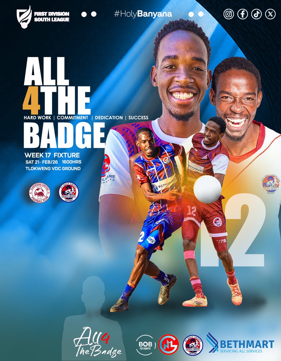 ClubHoly's tweet photo. 𝗨𝗣 𝗡𝗘𝗫𝗧 | 𝗪𝗘𝗘𝗞 𝟭𝟳

All for the badge Holy 💪

𝗧𝗟𝗢𝗞𝗪𝗘𝗡𝗚 𝗨𝗡𝗜𝗧𝗘𝗗 𝗙𝗖 𝘃𝘀 𝗛𝗢𝗟𝗬 𝗚𝗛𝗢𝗦𝗧 𝗦𝗖

📅SAT 21th FEB/26
⏰1600hrs
📍 Tlokweng VDC Ground

🪡 Neogolmare Textile 
📷 Bob Photography 

#holybanyana #neogolmareinvestments #HolyKoNtsweng https://t.co/Hgt6IzdB4q