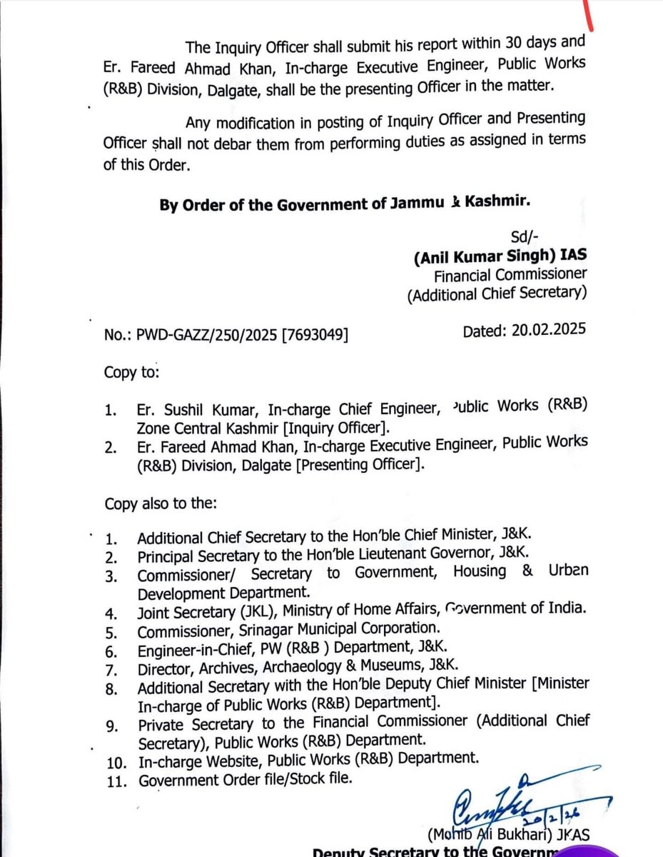 GulistanNewsTV's tweet image. J&amp;amp;K PWD Suspends In-Charge Executive Engineer, Srinagar Municipal Corporation; Inquiry Ordered into Road Projects
#JammuAndKashmir #JKGovernment
#PWD #PublicWorksDepartment #Srinagar