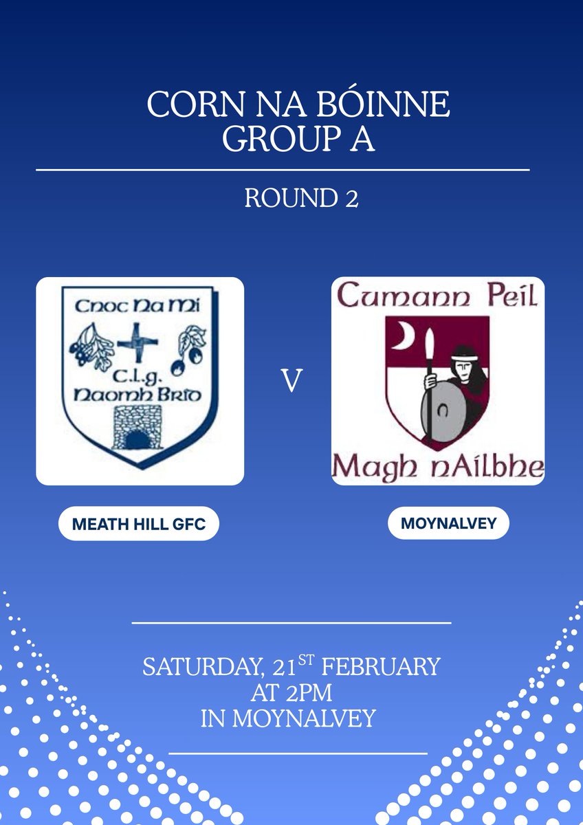 Round 2 of the Corn Na Bóinne is on Tomorrow
Get all the latest news on the Meath Hill GAA app member.clubspot.app/club/meath-hil…