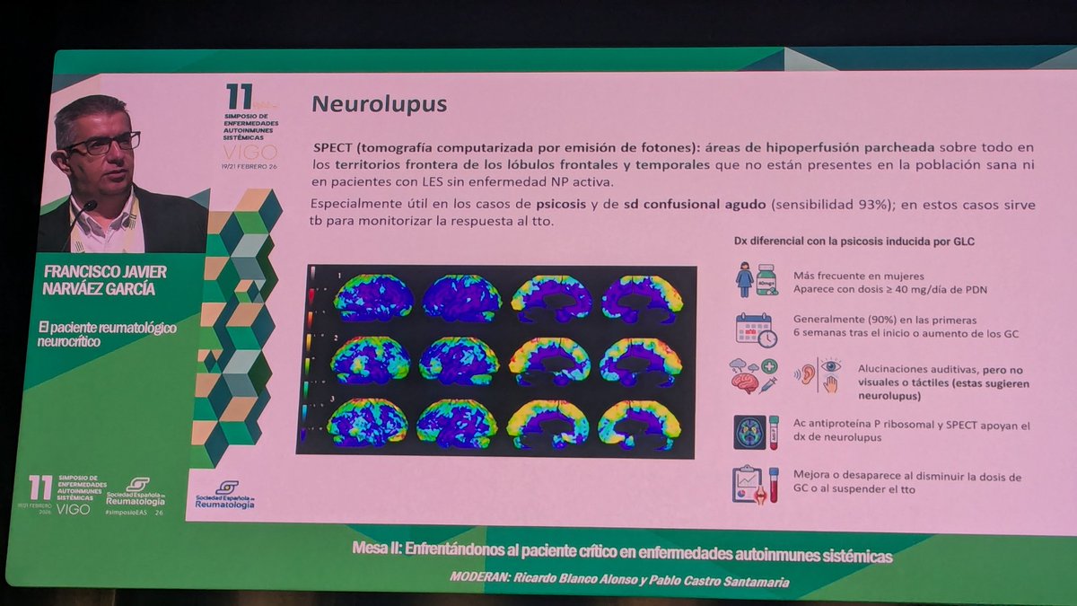 BMagallares's tweet photo. En caso de sospecha de #NeuroLES el Dr Narváez nos aconseja apoyarnos en el estudio de #SPECT, que además nos puede ayudar a diferenciarlo de la iatrogénica corticoidea a este nivel 💡#simposioEAS26 https://t.co/NFFbiwGnOK