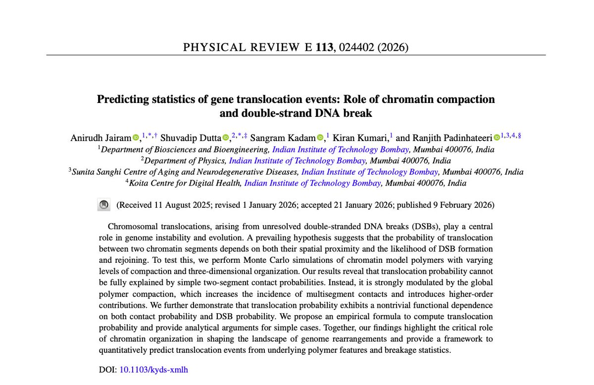 Ranjith Padinhateeri tweet media