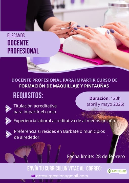 Oferta de #empleo: Docente para curso de maquillaje y pintauñas (#Barbate)  emfocadiz.blogspot.com/2026/02/oferta…