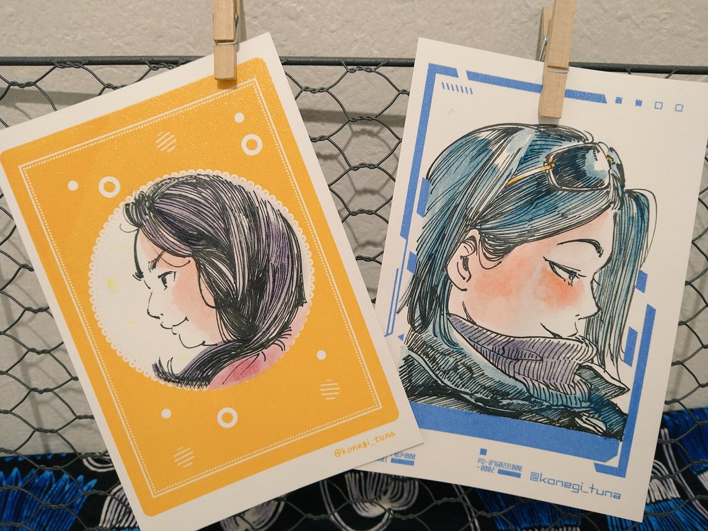 その場でササっと描いてくださるハガキサイズの似顔絵、サンプル用に