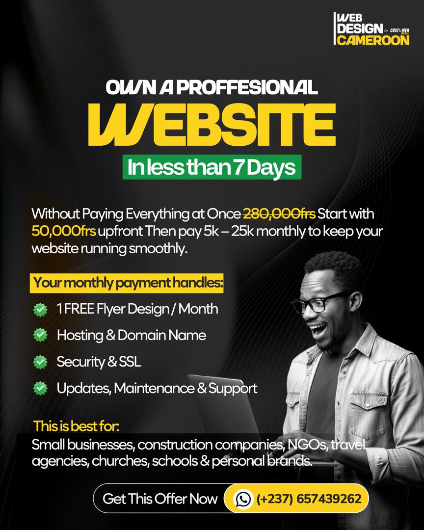 customerpullPRO's tweet photo. Own a Professional Website in Less Than 7Days Without Paying the Full Cost of 280,000frs at Once - Start with 50,000 frs upfront
Then pay 5k – 25k monthly to keep your website running smoothly.

Your monthly payment gives you:
1 FREE Flyer Design / Month
Hosting &amp; Domain Name https://t.co/S89v3BjopF